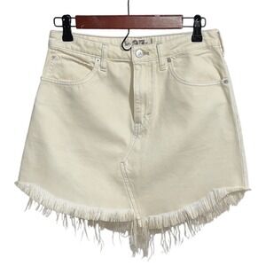 Free People We The Free Cream Frayed Denim Skirt Boho Western Festival US 27